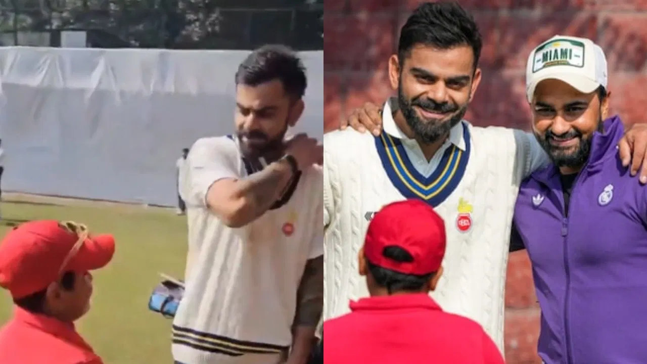 Virat Kohli with former teammate and his son