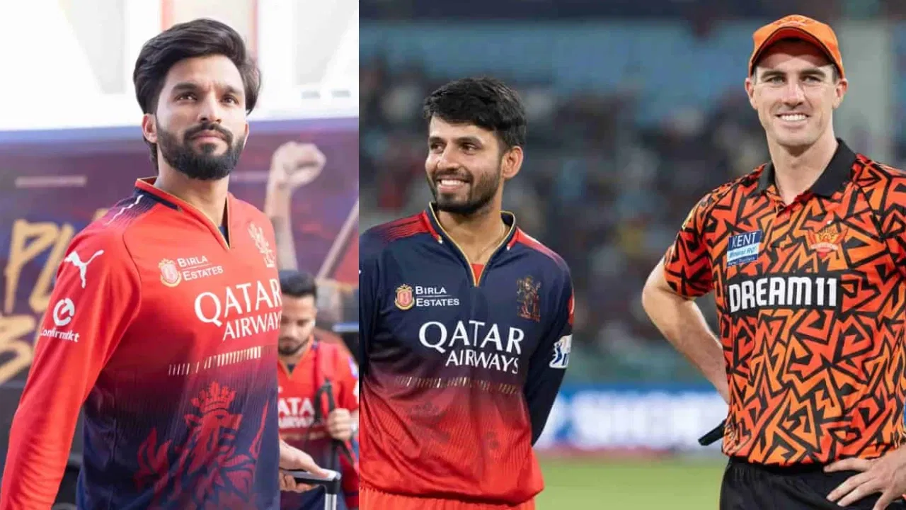 RCB captain Rajat Patidar, Jitesh Sharma and Pat Cummins
