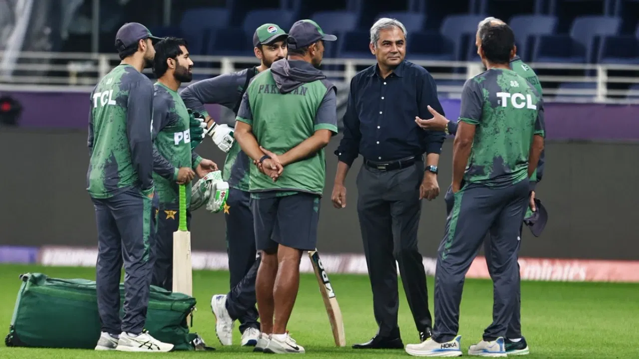 PCB boss Mohsin Naqvi with Pakistan players in Dubai