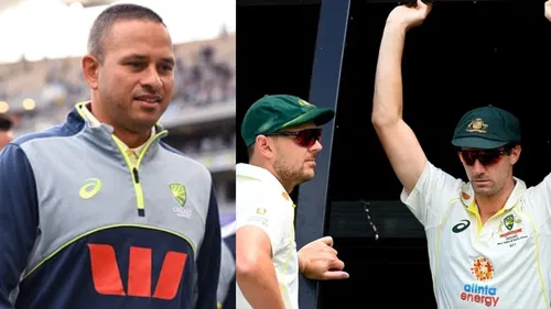 Usman Khawaja, Josh Hazlewood, and Pat Cummins for Australia