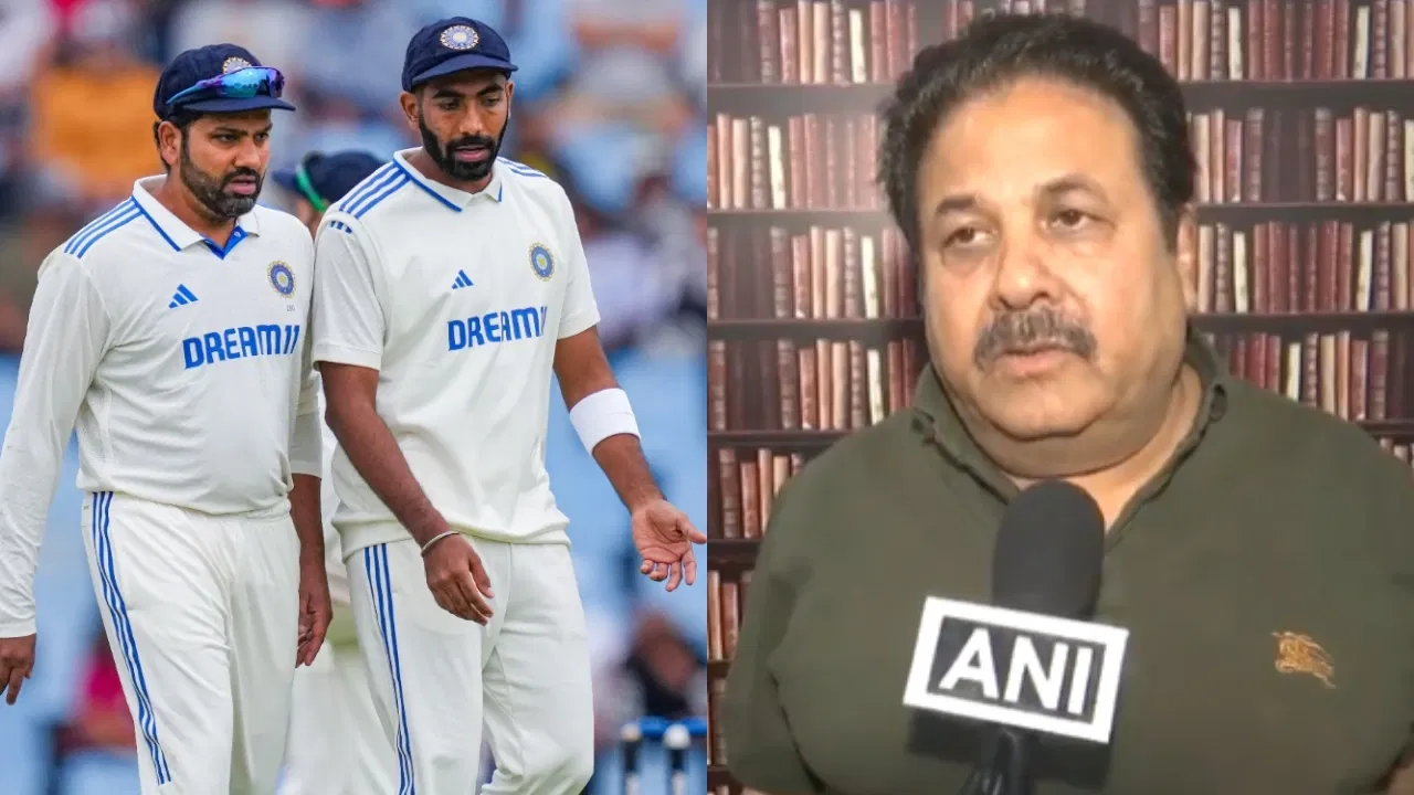 Rohit Sharma, Jasprit Bumrah and Rajeev Shukla