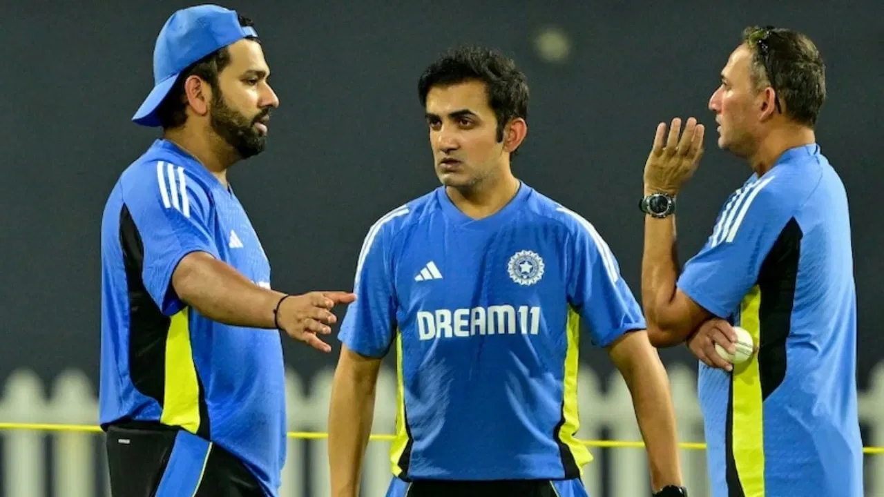 Gautam Gambhir with Rohit Sharma and Ajit Agarkar