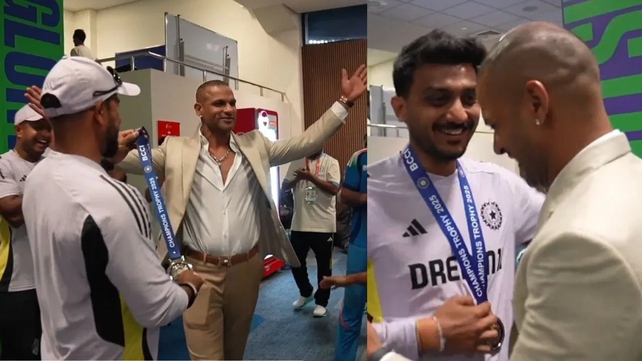 Gabbar Shikhar Dhawan Hands Fielding Medal To Axar Patel India