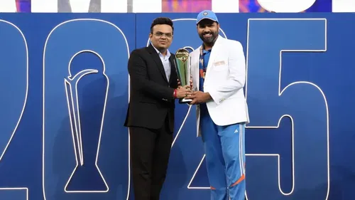 ICC Chairman Jay Shah Handing The Champions Trophy To Team India skipper Rohit Sharma