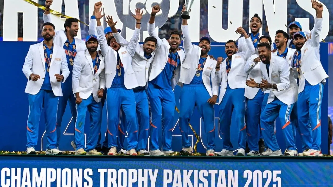 Indian Players Celebrate Champions Trophy 2025 Win