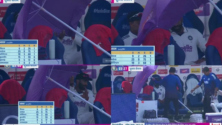Jasprit Bumrah Yashasvi Jaiswal Narrowly Escape Injury As Giant Umbrella Collapses Over Them In Indian Dugout