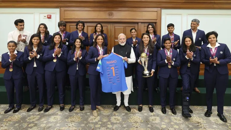 PM Narendra Modi hosts Women’s World Cup champions at his residence; team gifts him signed ‘NaMo’ jersey