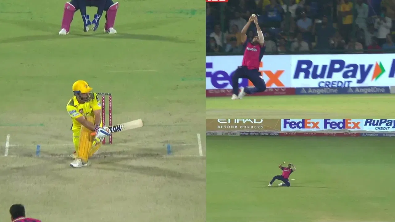 Watch: Tushar Deshpande ends MS Dhonis painful stay with unbelievable catch in CSK vs RR clash