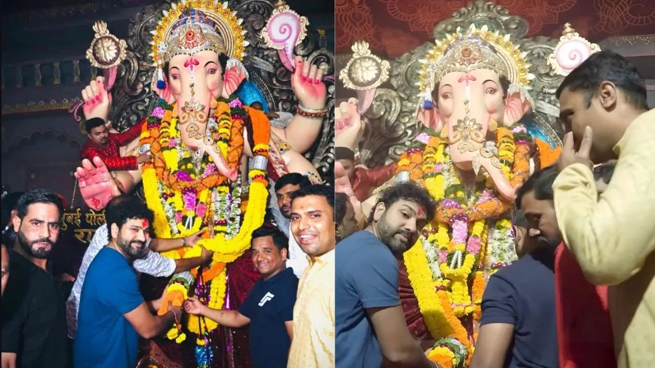Watch Rohit Sharma Mobbed By Fans At Ganesh Utsav Visit Blocks Mumbaicha Raja Chants In Mumbai