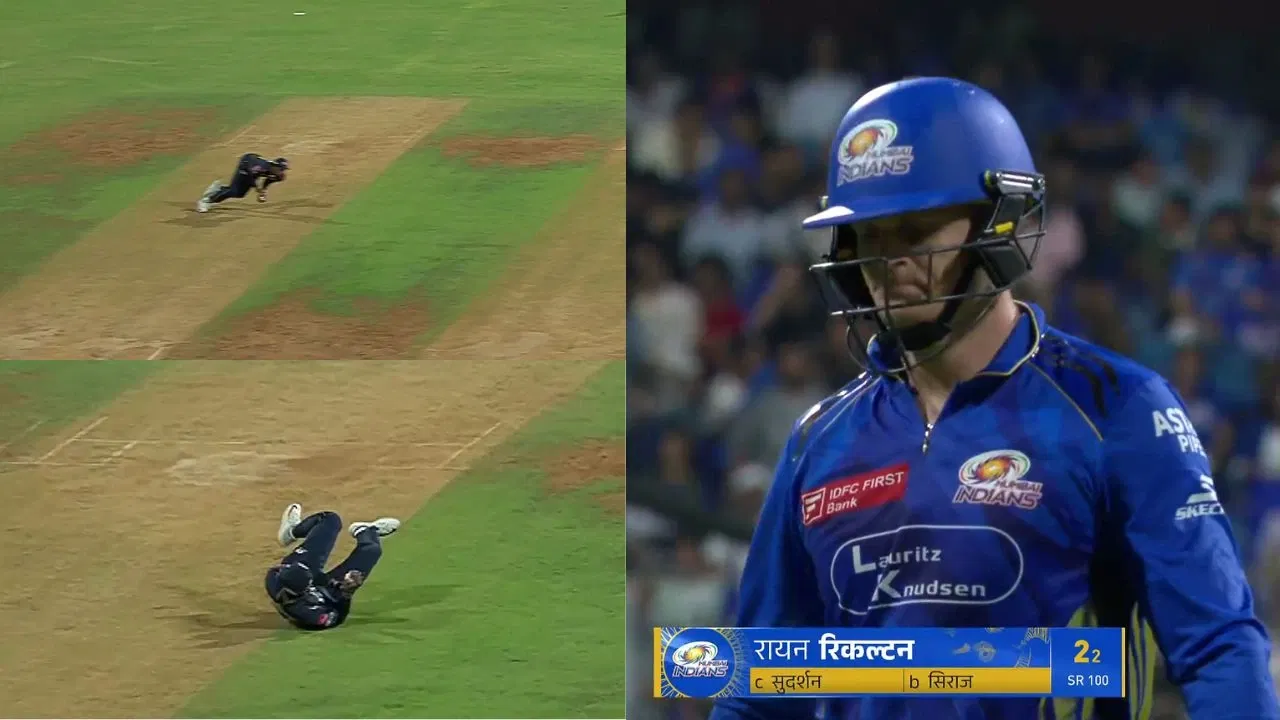 Watch Sai Sudharsan Takes Stunning Low Catch To Dismisss Ryan Rickelton In MI Vs GT Clash