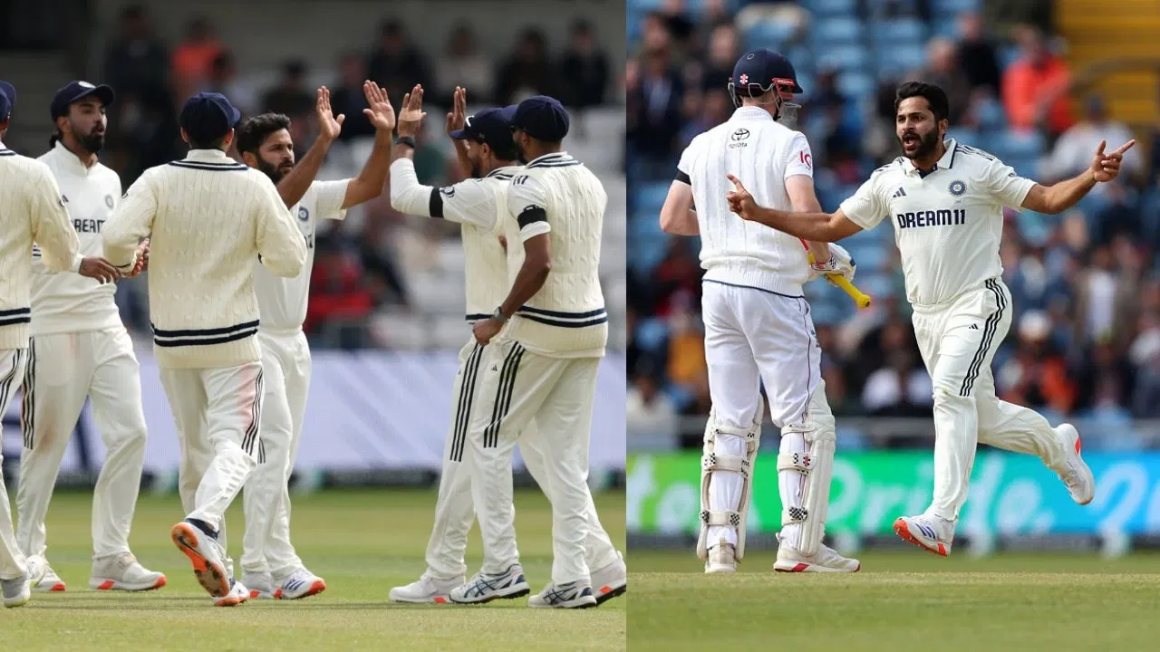 Watch Shardul Thakur Produces Epic Double Wicket Over Dismsisses Ben Duckett Harry Brook As Nitish Reddy Rishabh Pant Take Stunners