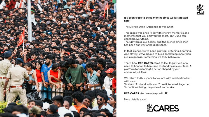 RCB share post sparking 'Care & Concern' for fans 3 months after the Stampede tragedy struck RCB fans at the Chinnaswamy