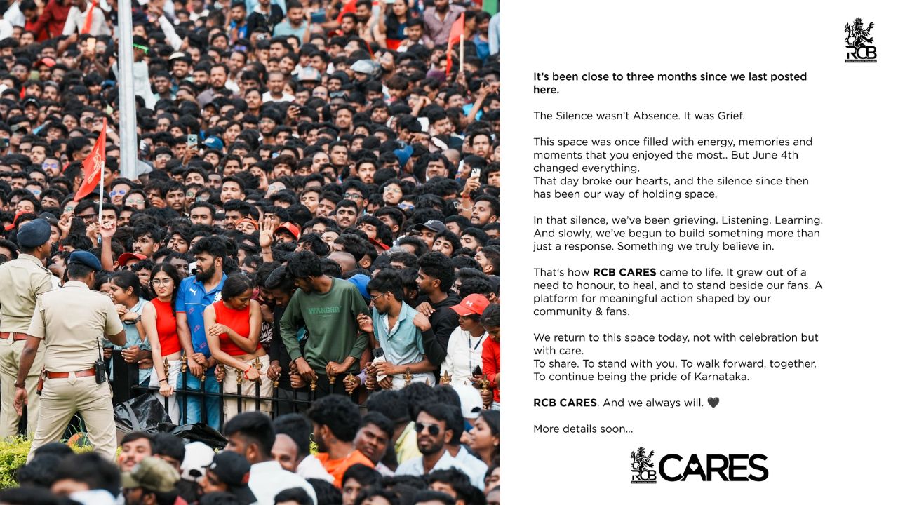 RCB share post sparking 'Care & Concern' for fans 3 months after the Stampede tragedy struck RCB fans at the Chinnaswamy
