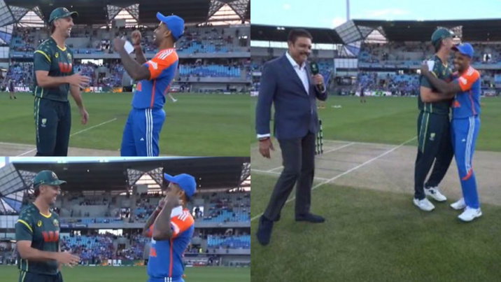 Suryakumar Yadav celebrates in Mitchell Marsh's face after winning the toss