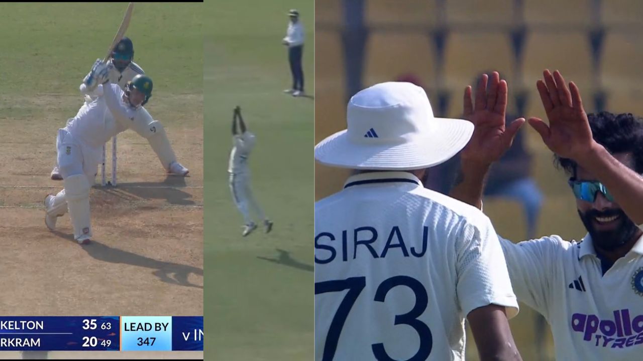 Mohammed Siraj leaps and pulls of a blinder of a catch to dismiss Ryan Rickelton