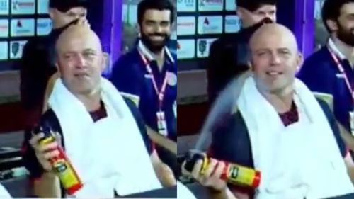 Watch- Afghanistan’s Jonathan Trott sprays mosquito repellent on himself, entire dugout bursts into laughter