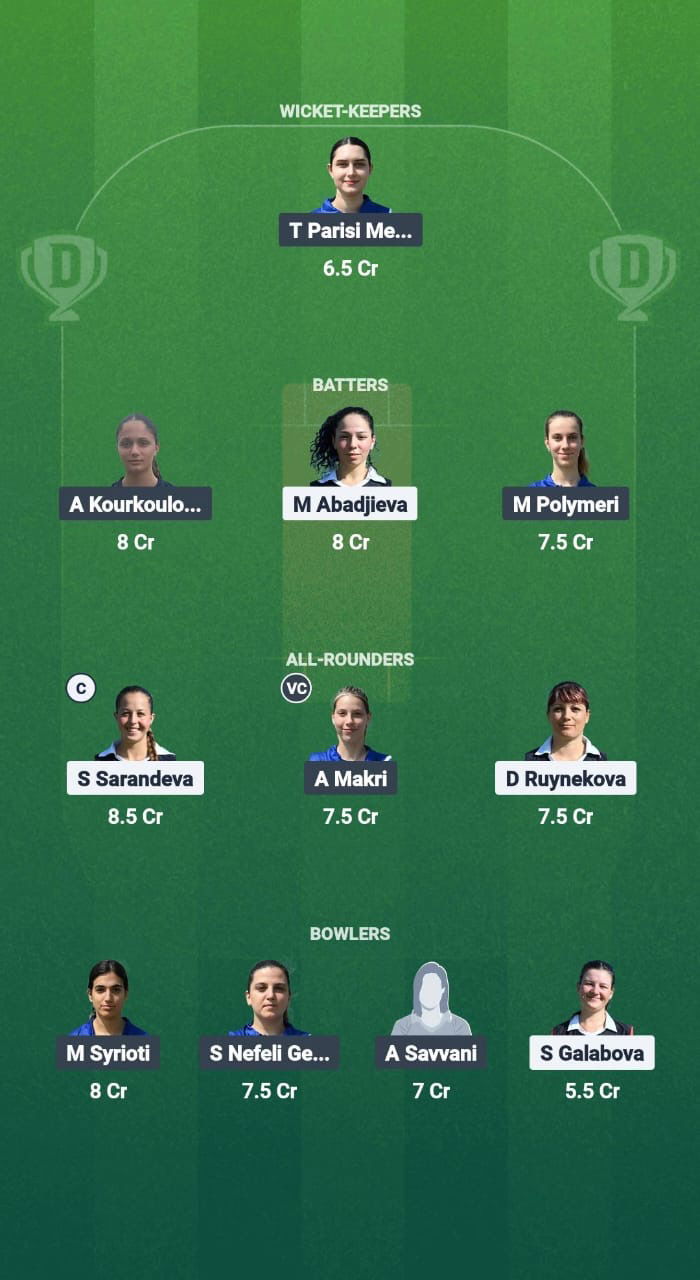 BUL-W vs GRE-W Dream11 Prediction Fantasy Cricket Tips Dream11 Team ECN T20I W Bulgaria