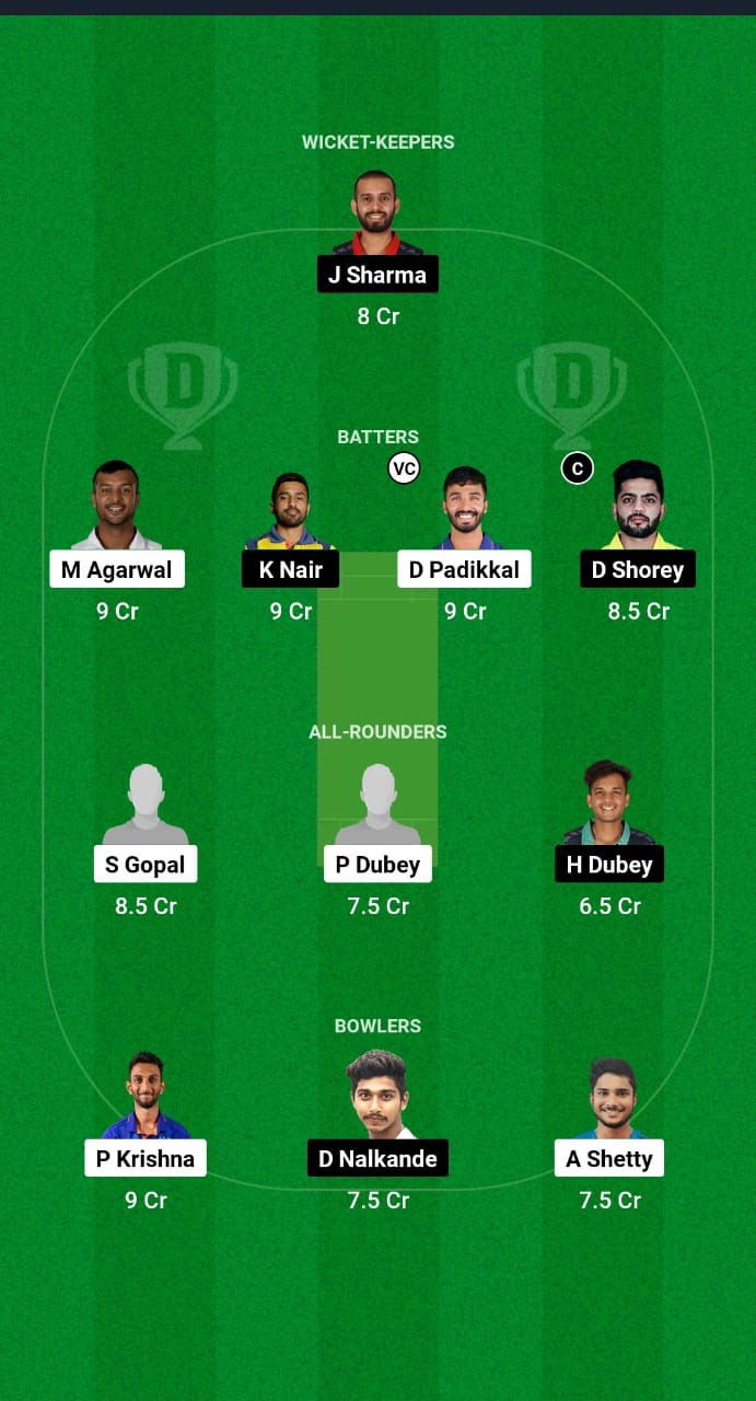 KAR vs VID Dream11 Prediction Fantasy Cricket Tips Dream11 Team Indian Domestic OD Trophy