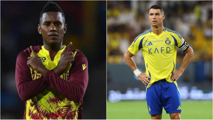 West Indies Akeal Hosein and Cristiano Ronaldo