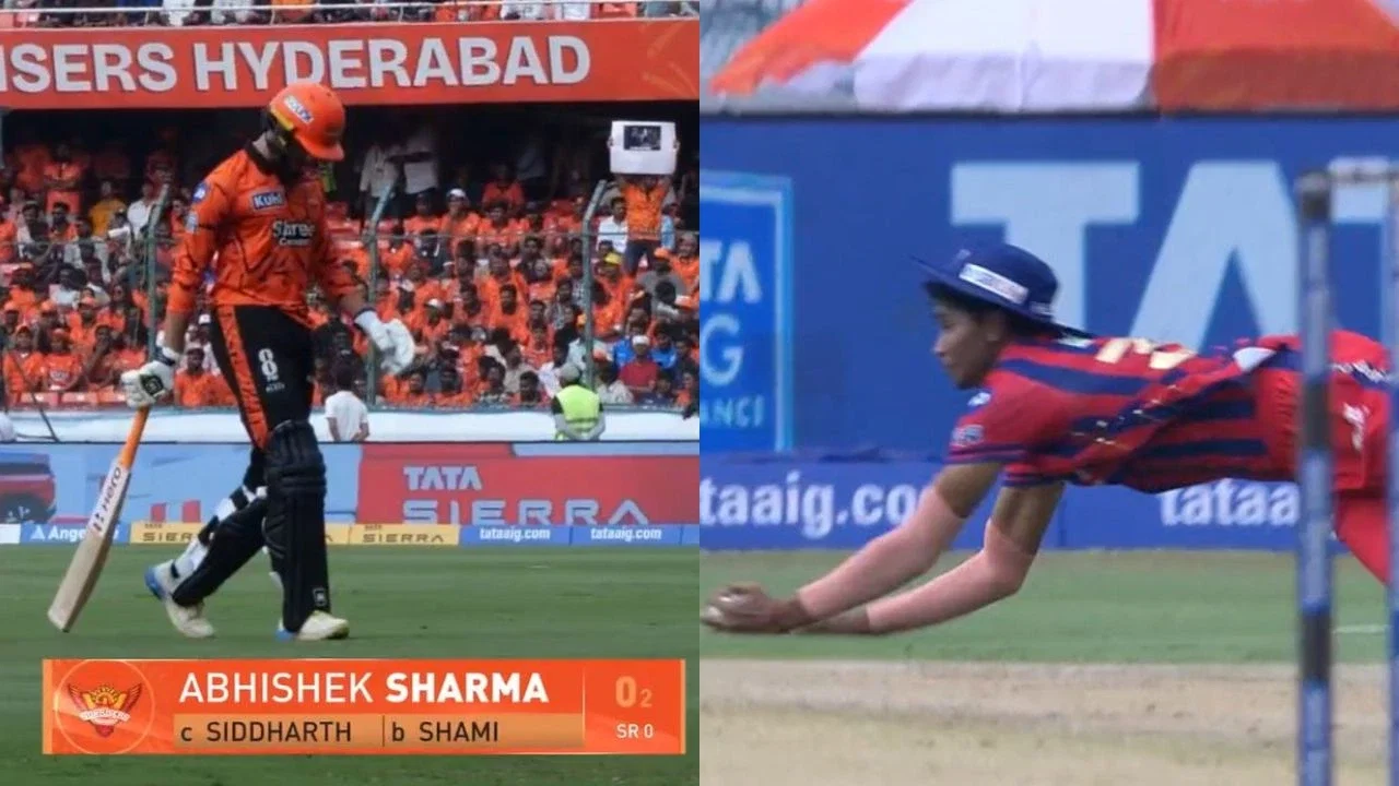 Manimaran Siddharth shocks Abhishek Sharma with a stunning catch as Mohammed Shami dismisses him for duck