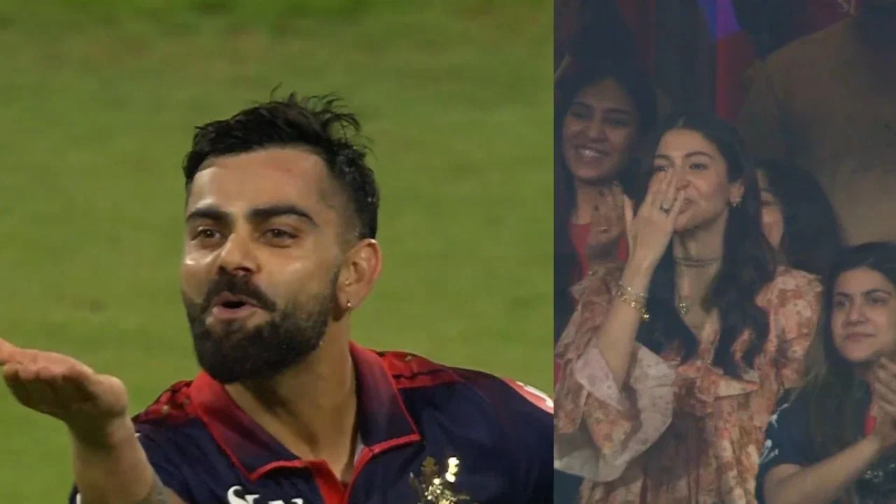 Virat Kohli, Anushka Sharma share adorable flying kiss moment after RCB vs SRH clash