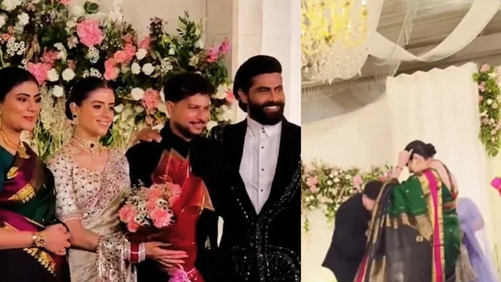 Kuldeep Yadav with Ravindra Jadeja and his wife Rivaba Jadeja