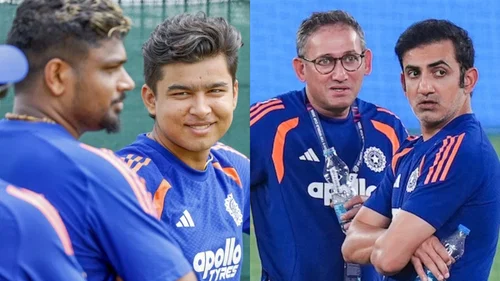 Vaibhav Sooryavanshi. Gautam Gambhir, Ajit Agarkar and Sanju Samson