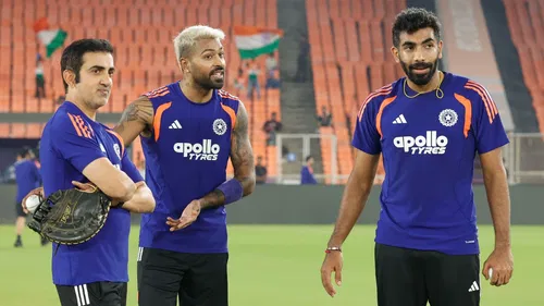 Gautam Gambhir with Hardik Pandya and Jasprit Bumrah