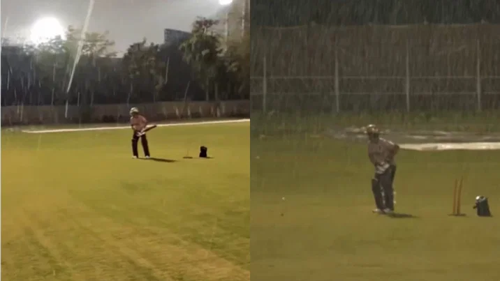 Saim Ayub trains in rain
