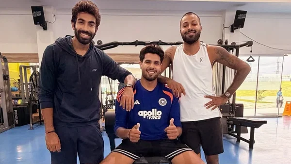 Jasprit Bumrah, Harshit Rana and Hardik Pandya