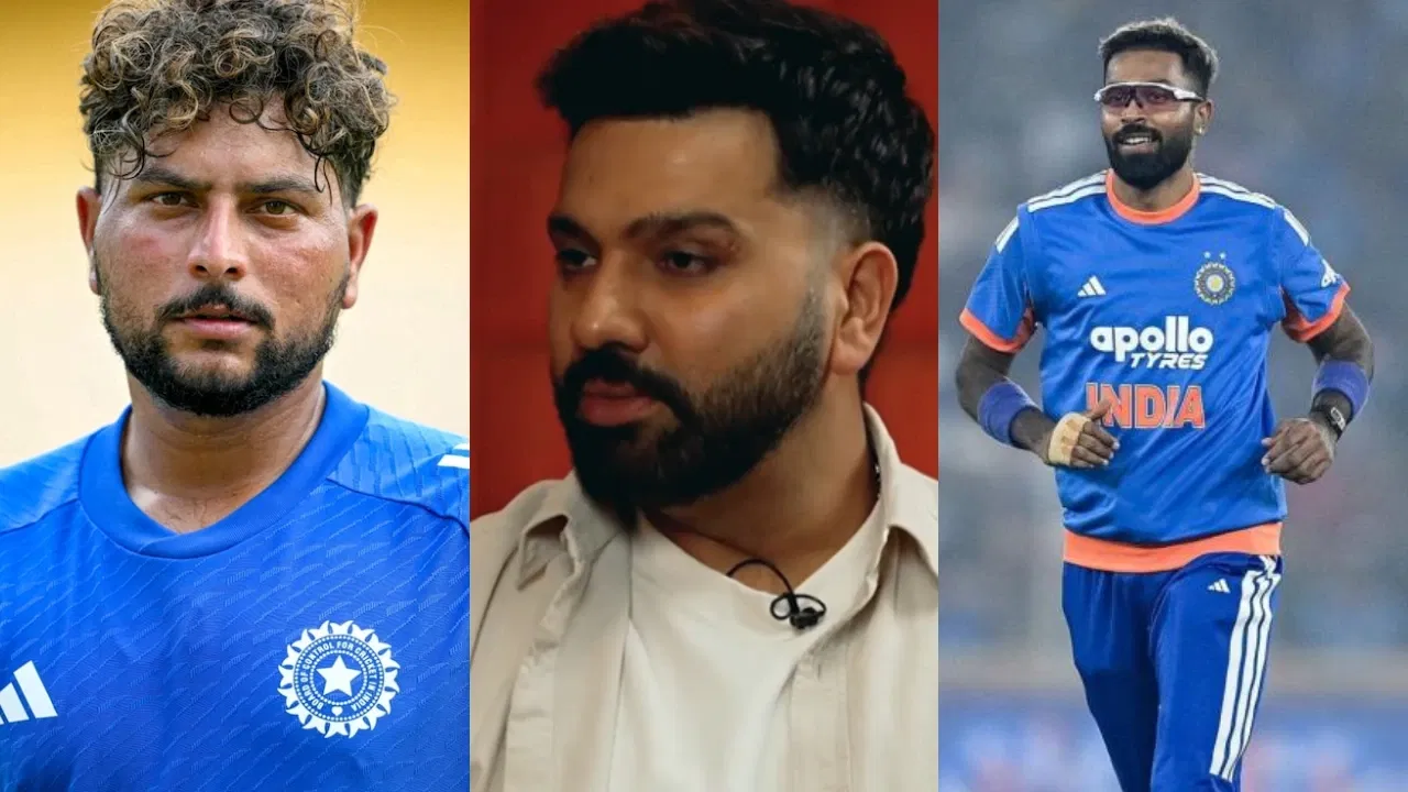 Kuldeep Yadav, Rohit Sharma and Hardik Pandya