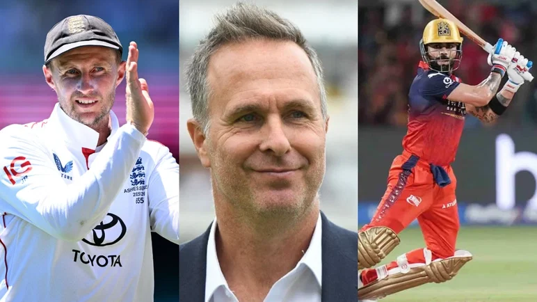 Joe Root, Michael Vaughan and Virat Kohli