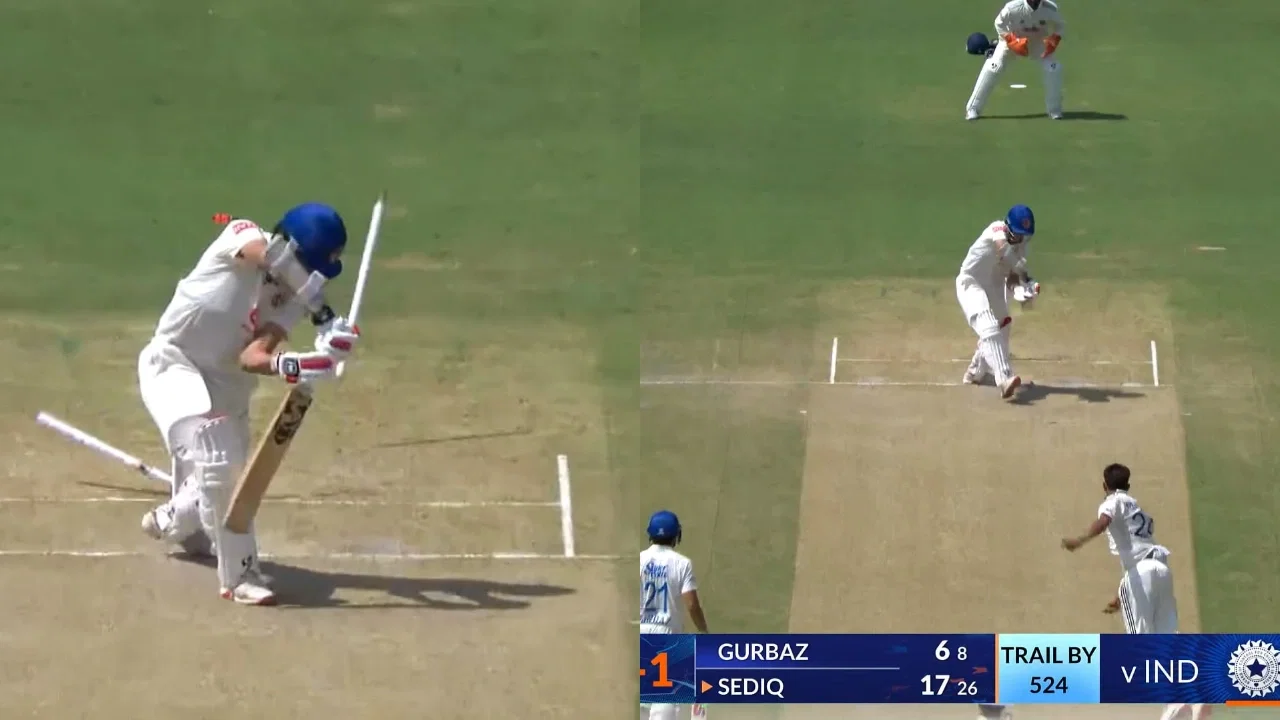 Watch: Prasidh Krishna sends Sediqullah Atals stump cartwheeling with a peach in IND vs AFG Test Watch: Prasidh Krishna sends Sediqullah Atals stump cartwheeling with a peach in IND vs AFG Test