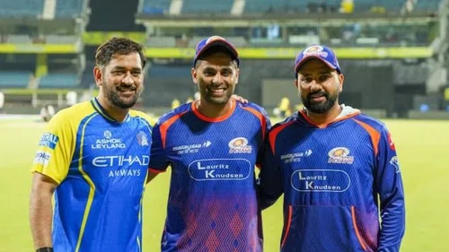 Suryakumar Yadav With Rohit Sharma And MS Dhoni