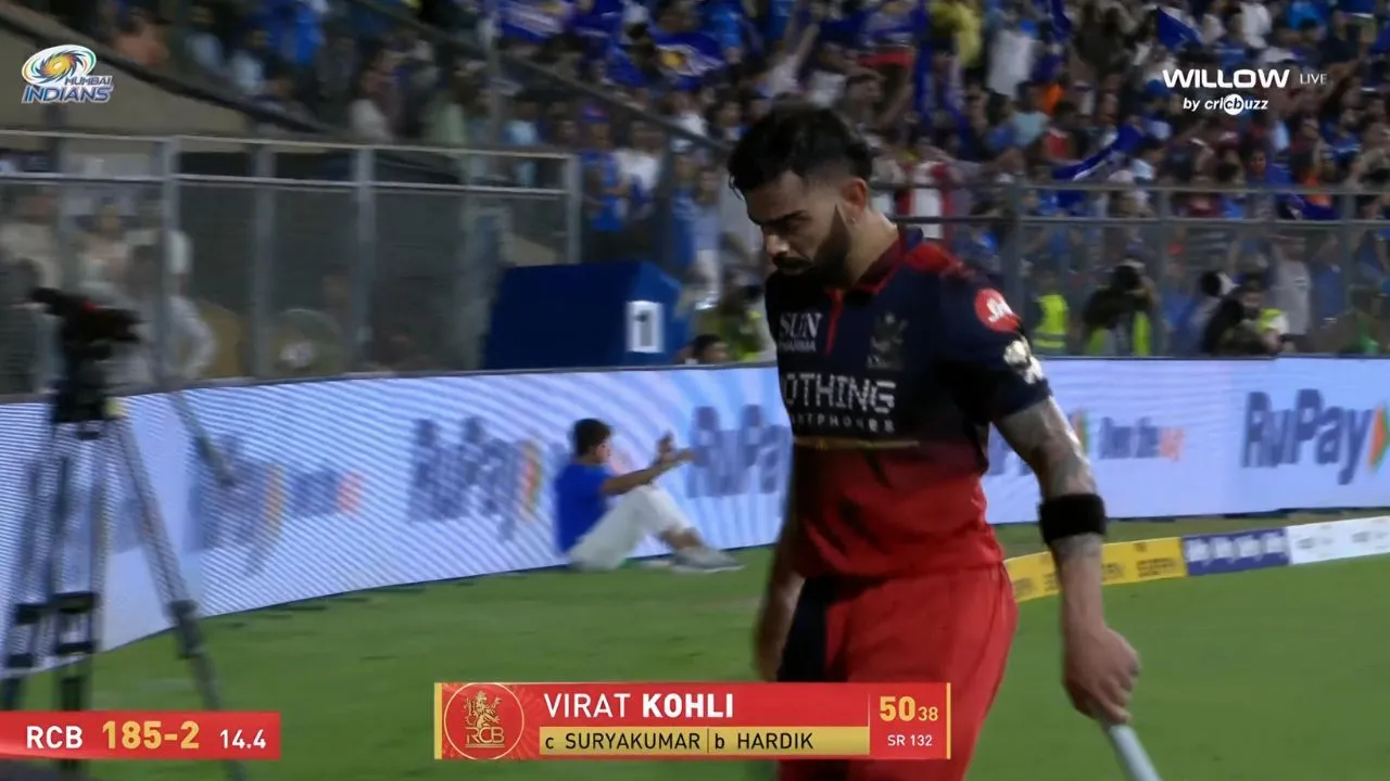 Virat Kohli throws gloves and helmet in frustration after dismissal vs MI in IPL 2026 clash