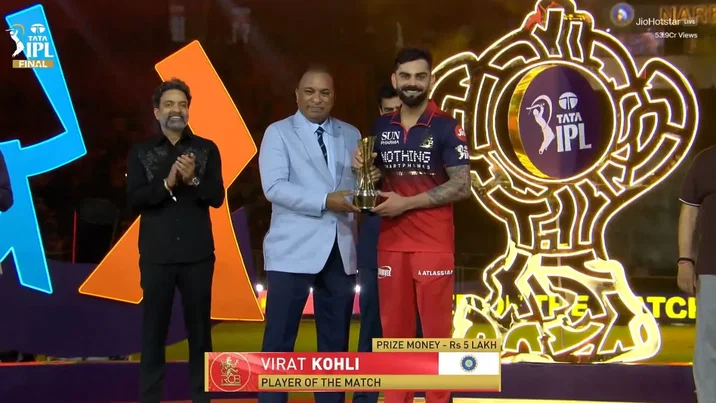 Virat Kohli elated after Player of the Match heroics in IPL 2026 Final vs GT