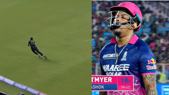 Mohammed Siraj takes a magnificent catch to dismiss Shimron Hetmyer in GT vs RR clash