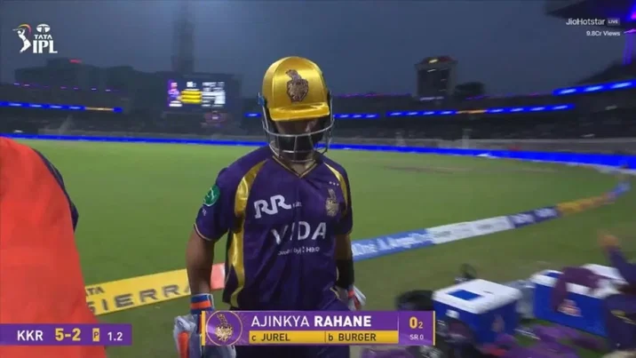 Fans furious after Ajinkya Rahane dismissed for second consecutive duck in IPL 2026