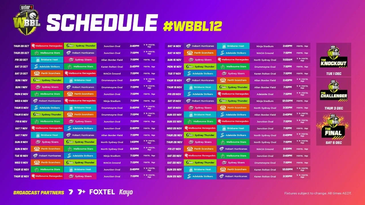 WBBL 12 Schedule