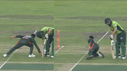 Mehidy Hasan MIraz runs out Salman Ali Agha awfully at the non-strikers end; Pakistan batter left baffled
