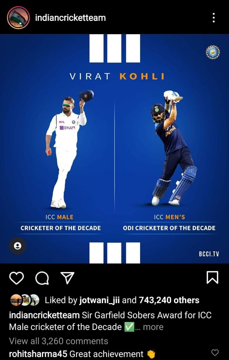 Rohit Sharma Congratulates Virat Kohli
