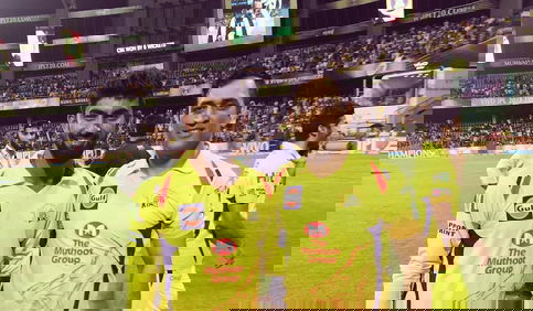 N Jagadeesan with Chennai Super Kings (CSK) captain MS Dhoni (Photo- CSK Twitter)