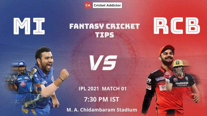 Mumbai Indians (MI) vs Royal Challengers Bangalore (RCB) Dream11 Prediction, Fantasy Cricket Tips, Playing XI, Pitch Report, Dream11 Team, Injury Update of VIVO IPL 2021.