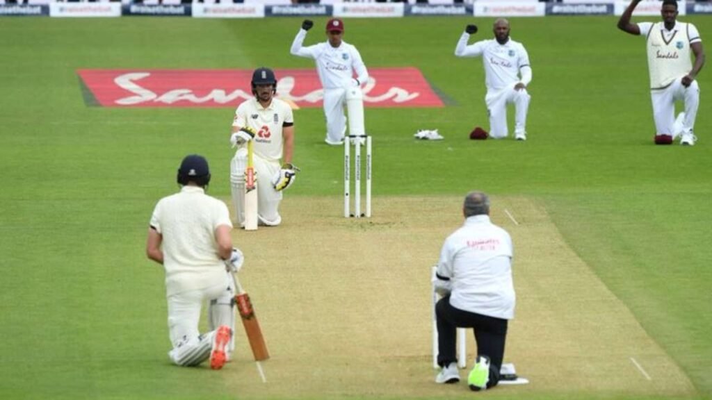 England and West Indies players taking a knee in support of BLM (Photo-Getty)