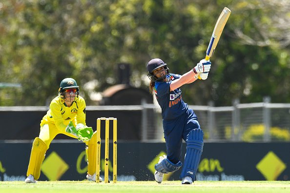 MACKAY, AUSTRALIA - SEPTEMBER 21: Mithali Raj of India bats during game one of the Women's One Day International series between Australia and India at Great Barrier Reef Arena on September 21, 2021 in Mackay, Australia. (Photo by Albert Perez/Getty Images)