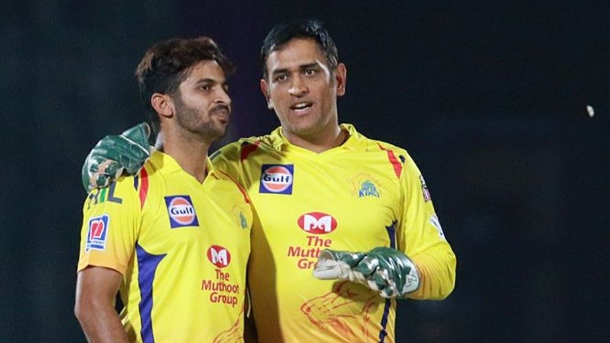 Shardul Thakur with MS Dhoni for Chennai Super Kings in the IPL. Photo- CSK Twitter