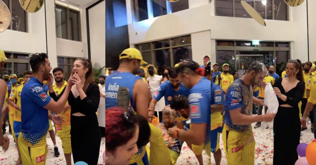 Watch: Deepak Chahar And Jaya Bharadwaj Get Cake Smashed On Their Faces As They Celebrate With CSK Family