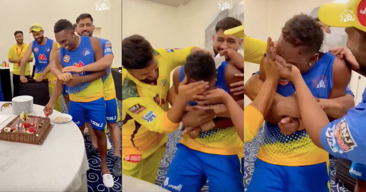 IPL 2021: Watch - MS Dhoni Helps CSK Players Plaster Dwayne Bravo’s Face With Cake As He Celebrates His 38th Birthday