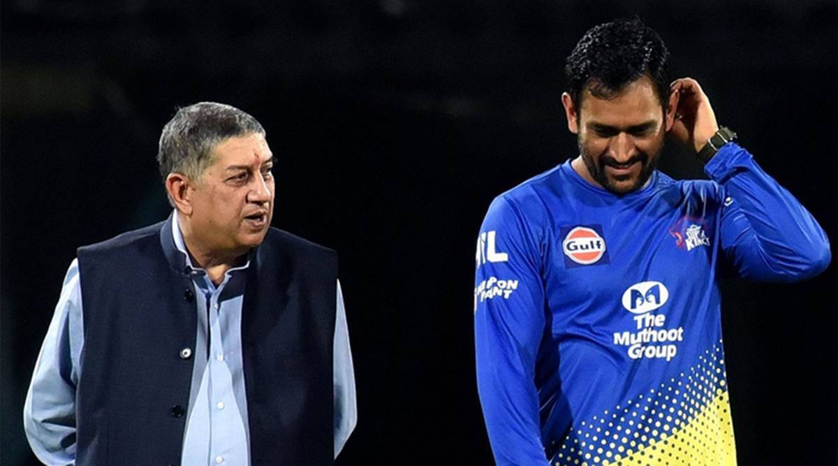 MS Dhoni and N Srinivasan. Photo- CSK Twitter