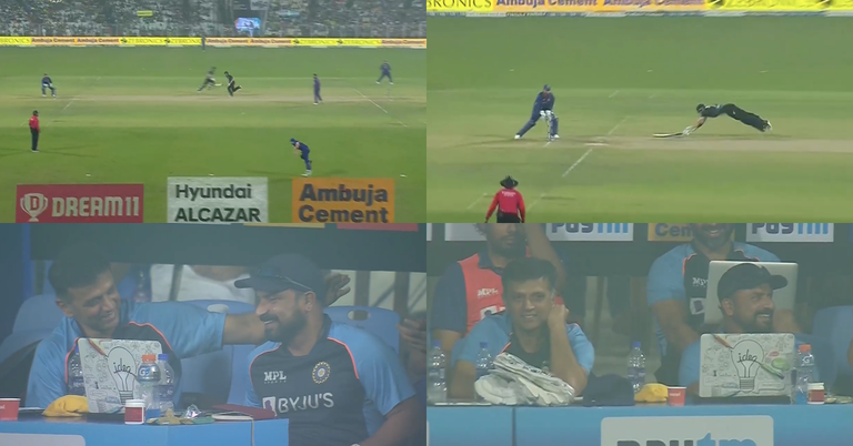 IND vs NZ 2021: Watch - Rahul Dravid Pats Fielding Coach T Dilip's Back After Ishan Kishan Runs Out Mitchell Santner With A Direct Hit